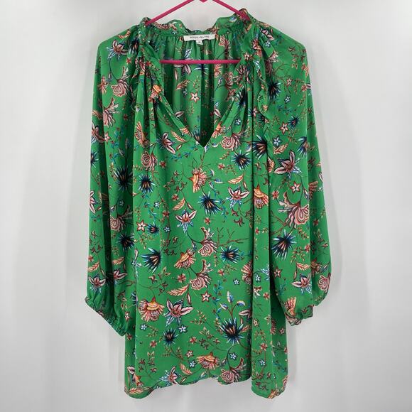 Rose + Olive Blouse Size 2X Green Floral Ruffle Blouson Sleeves Plus Curvy Top - Picture 11 of 11